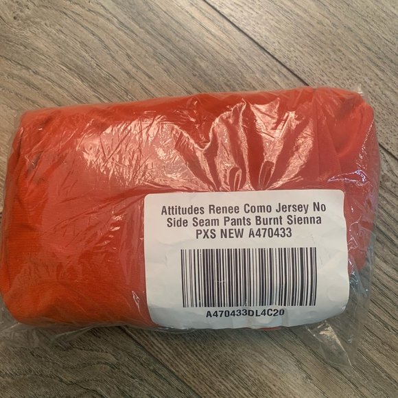 NWT ATTITUDES BY RENEE COMO JERSEY NO SIDE SEAM ANKLE PANTS BURNT SIENNA PXS - Picture 3 of 5